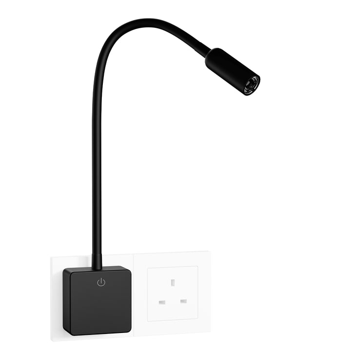 Plug In Dimmable LED Wall Reading Light, Flexible LED Bedside Wall Spot Lamp with Power Socket Plug