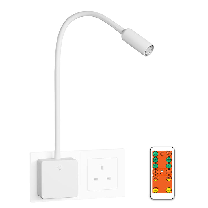 Remote Control LED Wall Spot Reading Light, Flexible Dimmable LED Bedside Lamp with Touch Switch and Power Plug