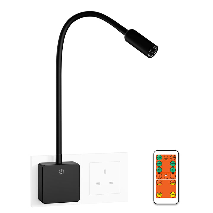 Flexible LED Wall Mounted Spotlight Bedside Reading Light with Power Plug, Touch Switch and Remote Control