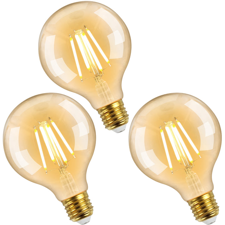 Vintage G95 Large Globe LED Filament Light Bulb, 6W 750Lm E27 Edison 2500K Amber Warm White Lighting 3 Pack