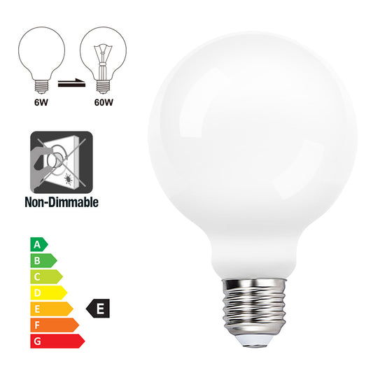 LED E27 Edison Screw Light Bulb, 6W 680Lm Nature White 4000K, G95 Long Filament Large Globe