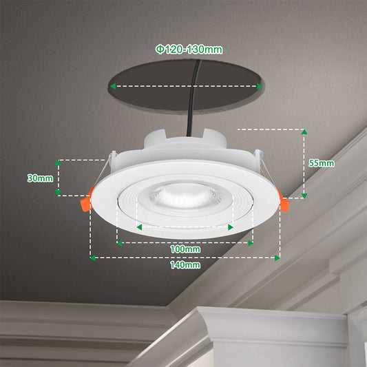 Directional 12W Large LED Recessed Ceiling Spot Downlights Spotlights, Lighting Color Adjustable 3 Pack