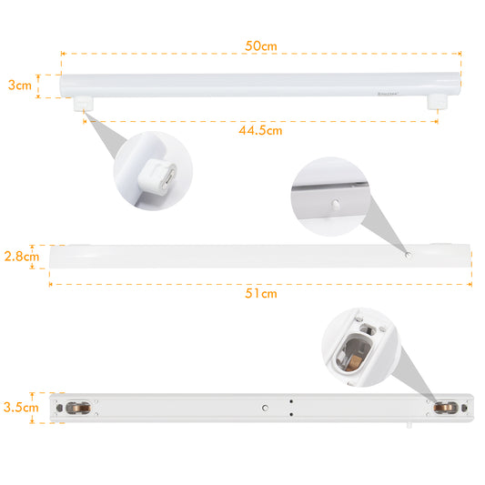 LED Bathroom Wall Lamp, Above Mirror Under Kitchen Cabinet Light Fixture, with Replaceable S14S 500MM 8W 700Lm LED Tube