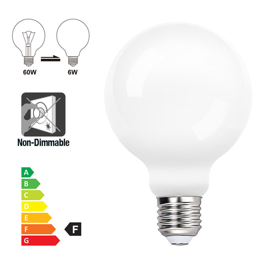 G95 Large Globe Edison E27 LED Energy Saving Light Bulbs 6W  Warm White Lighting 3000K 3 Pack